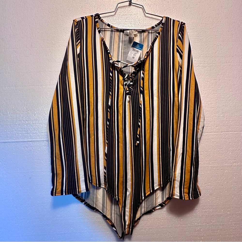 Striped Bodysuit in Navy, Yellow and Beige. See measurements in details.